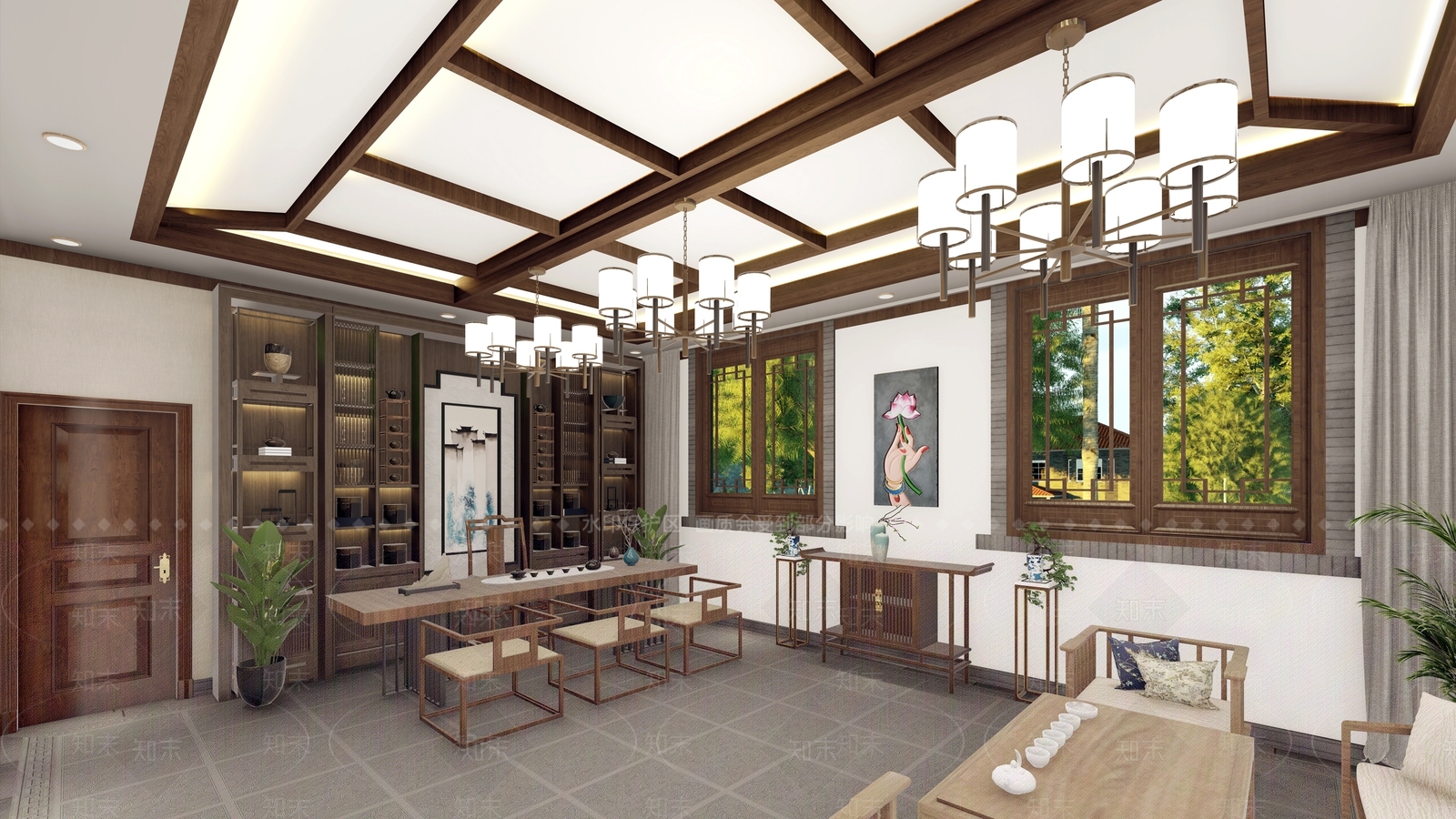 新中式茶室SU模型下载【ID:1141748217】