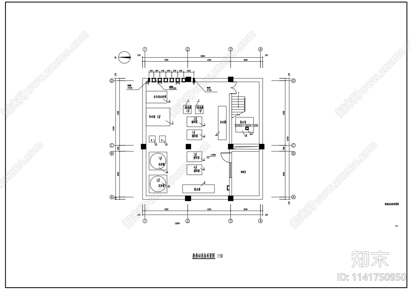 换热站工艺图设备布置cad施工图下载【ID:1141750950】