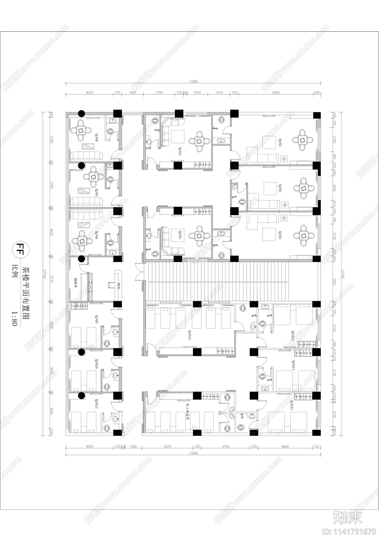 白云台茶楼包间室内cad施工图下载【ID:1141751670】