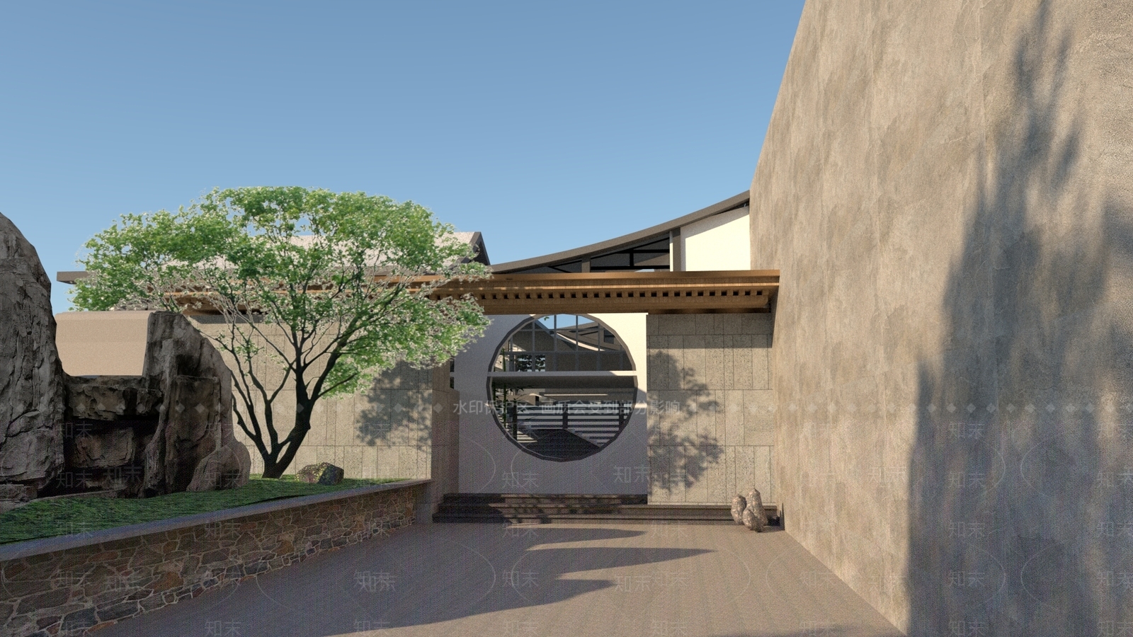 新中式后山私人会所建筑群SU模型下载【ID:1142324643】