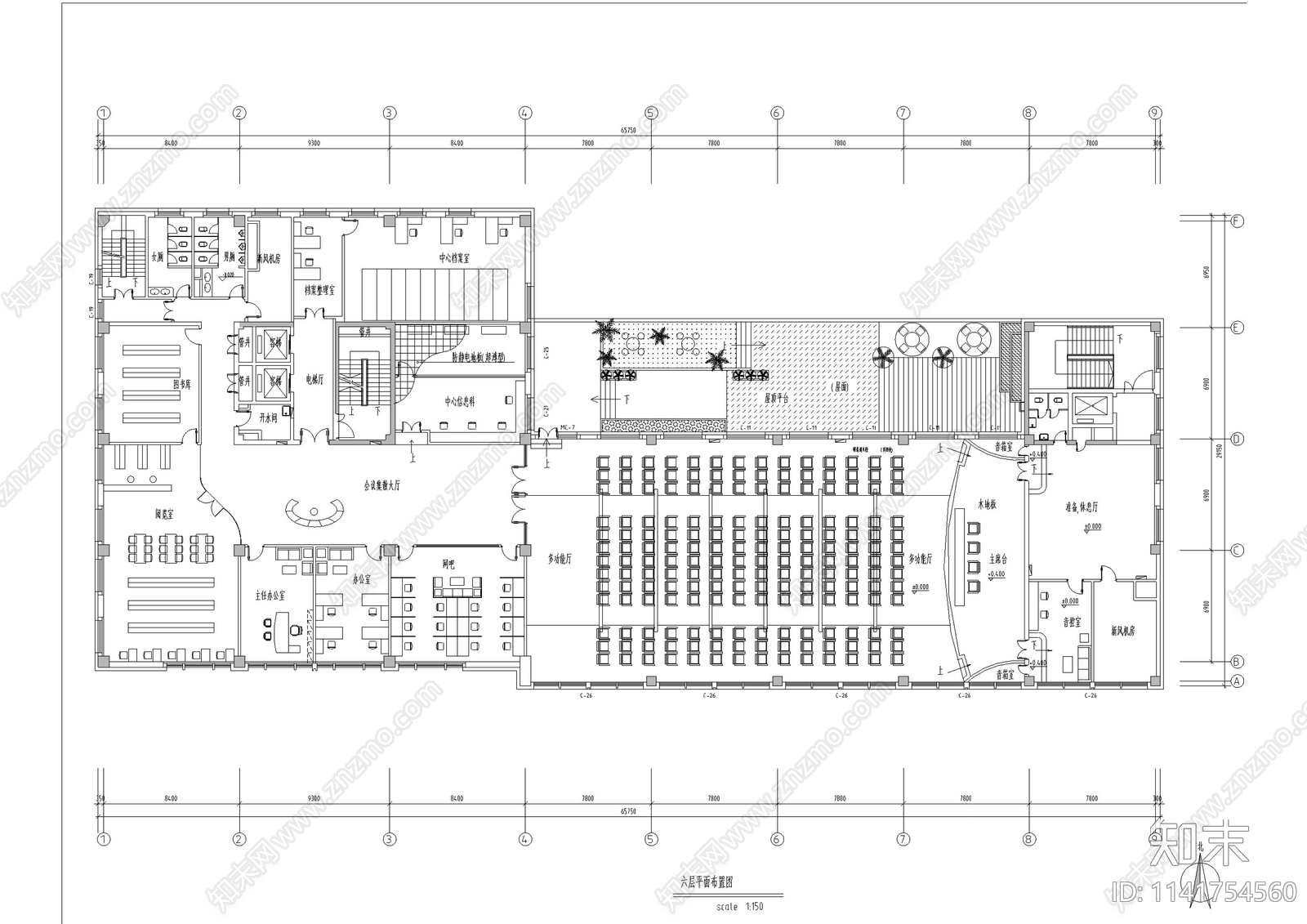 医院业务科研楼室内装修cad施工图下载【ID:1141754560】