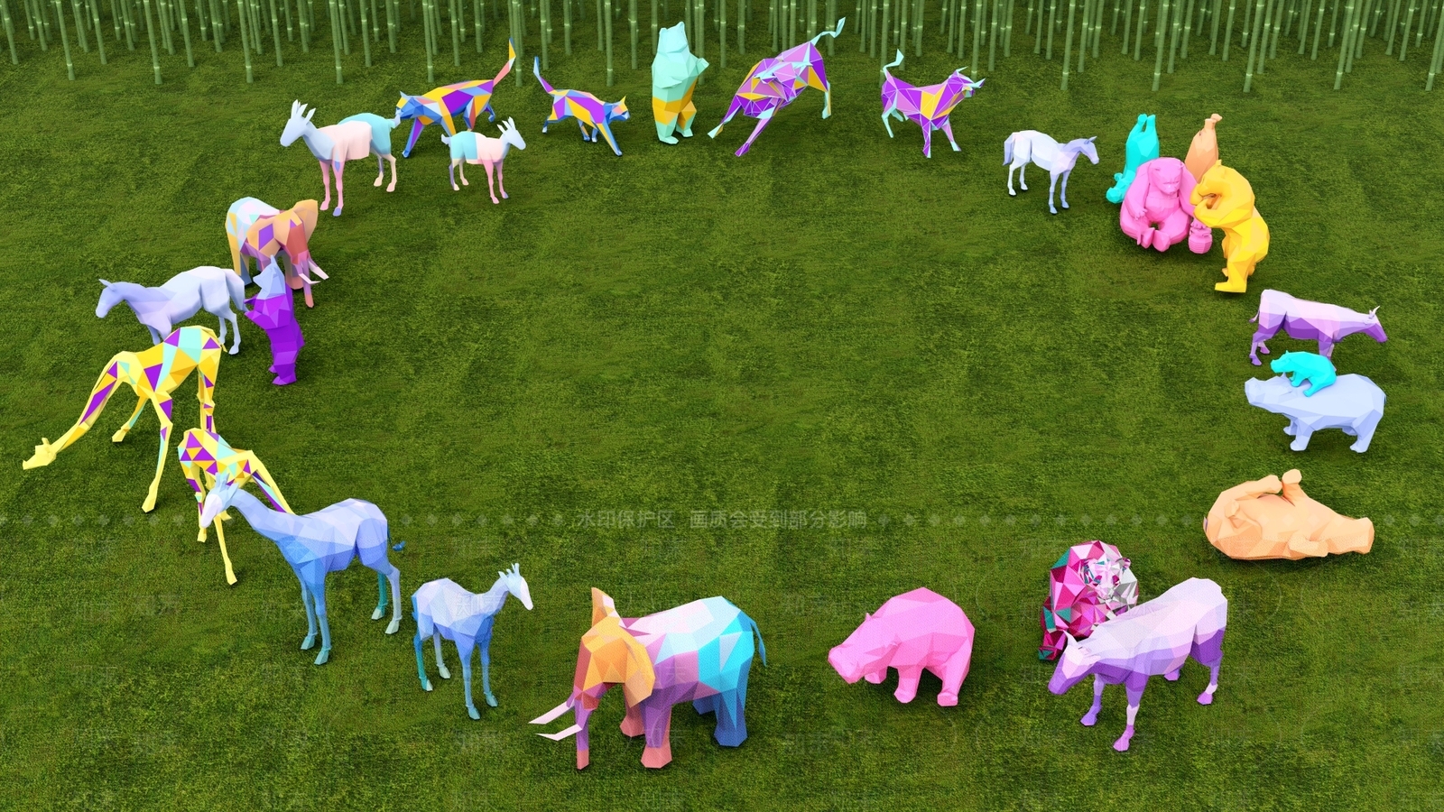 现代彩色几何动物雕塑小品SU模型下载【ID:1141761218】