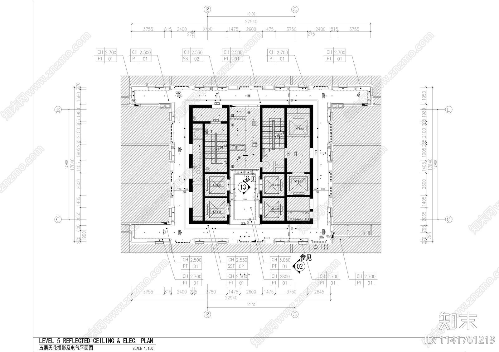 酒店电梯厅走道cad施工图下载【ID:1141761219】
