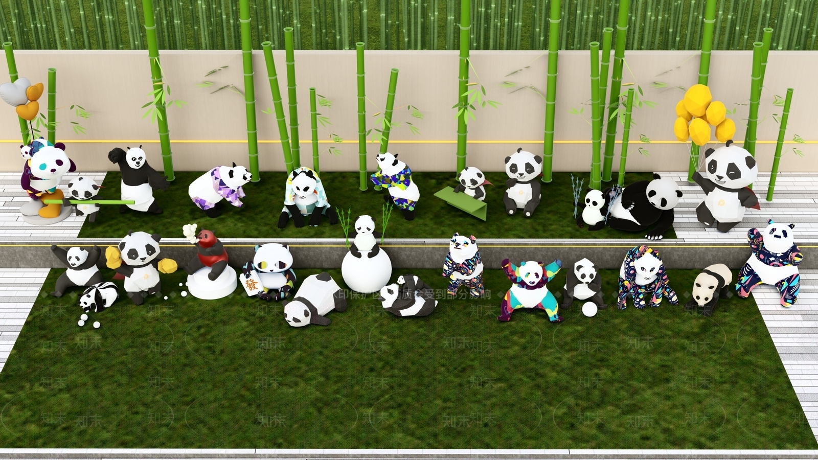 现代熊猫雕塑小品SU模型下载【ID:1141763772】