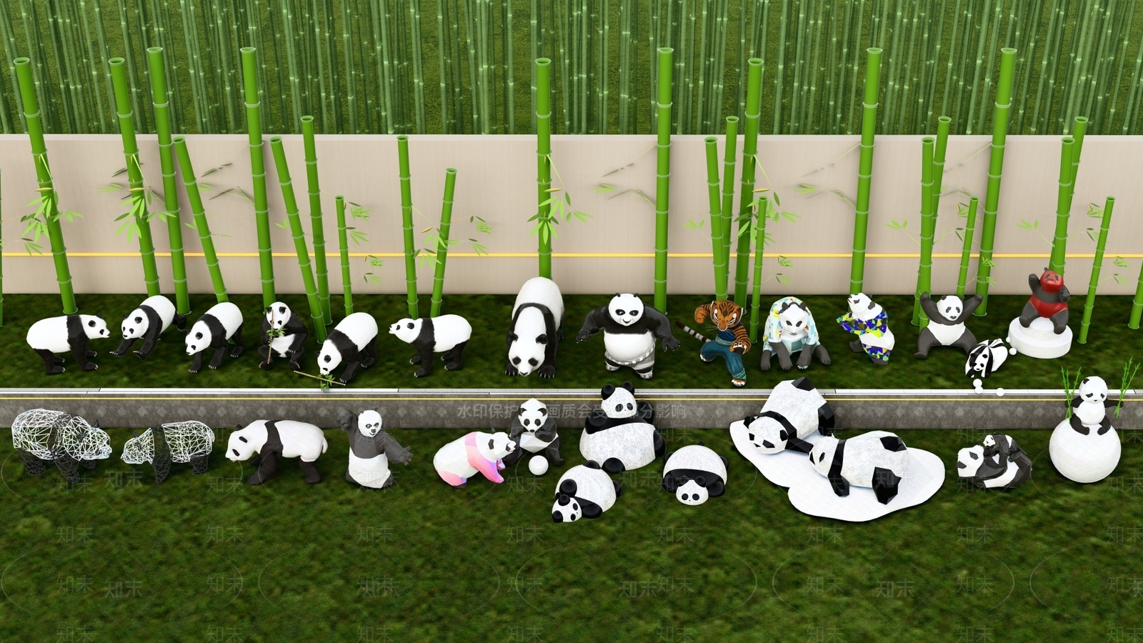 现代熊猫雕塑小品SU模型下载【ID:1141763917】