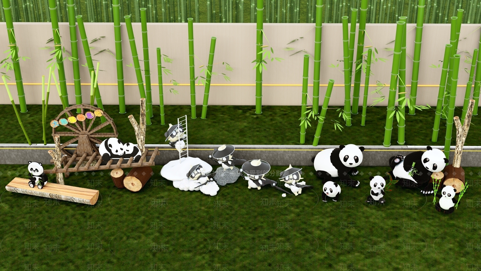 现代熊猫雕塑小品SU模型下载【ID:1141764355】