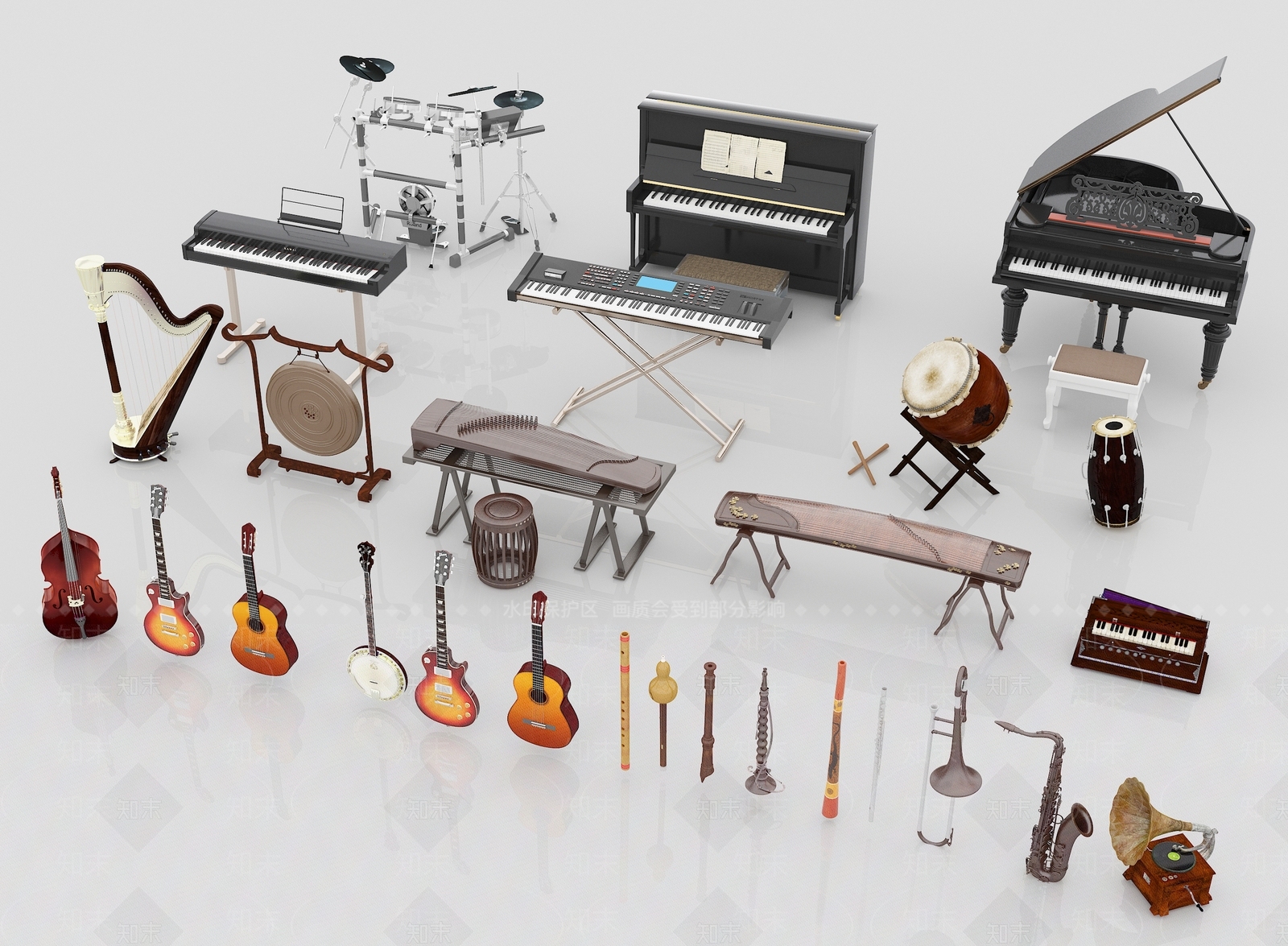 现代乐器组合3D模型下载【ID:1141766373】