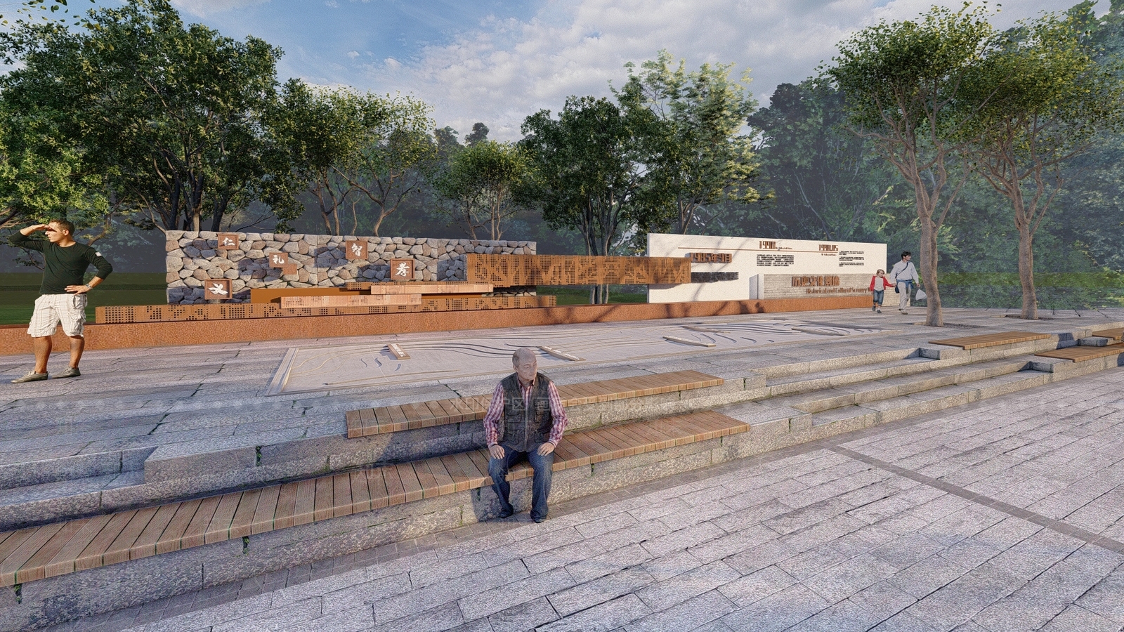 新中式乡村文化广场景观SU模型下载【ID:1141766934】