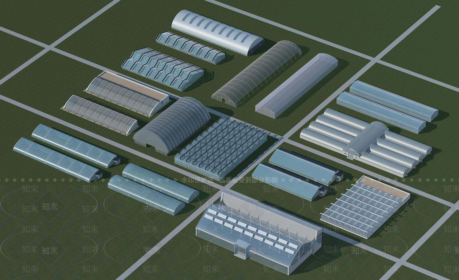 现代温室大棚3D模型下载【ID:1141784256】