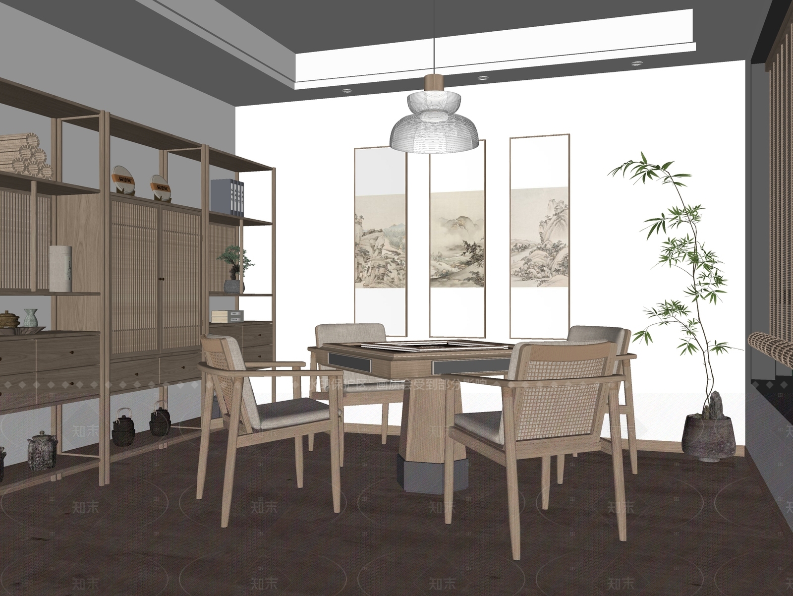 新中式棋牌室SU模型下载【ID:1215928951】