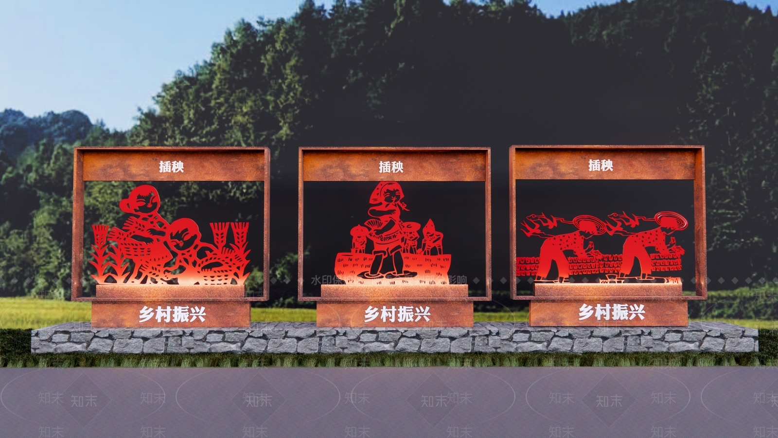 现代农耕雕塑小品SU模型下载【ID:1141769967】