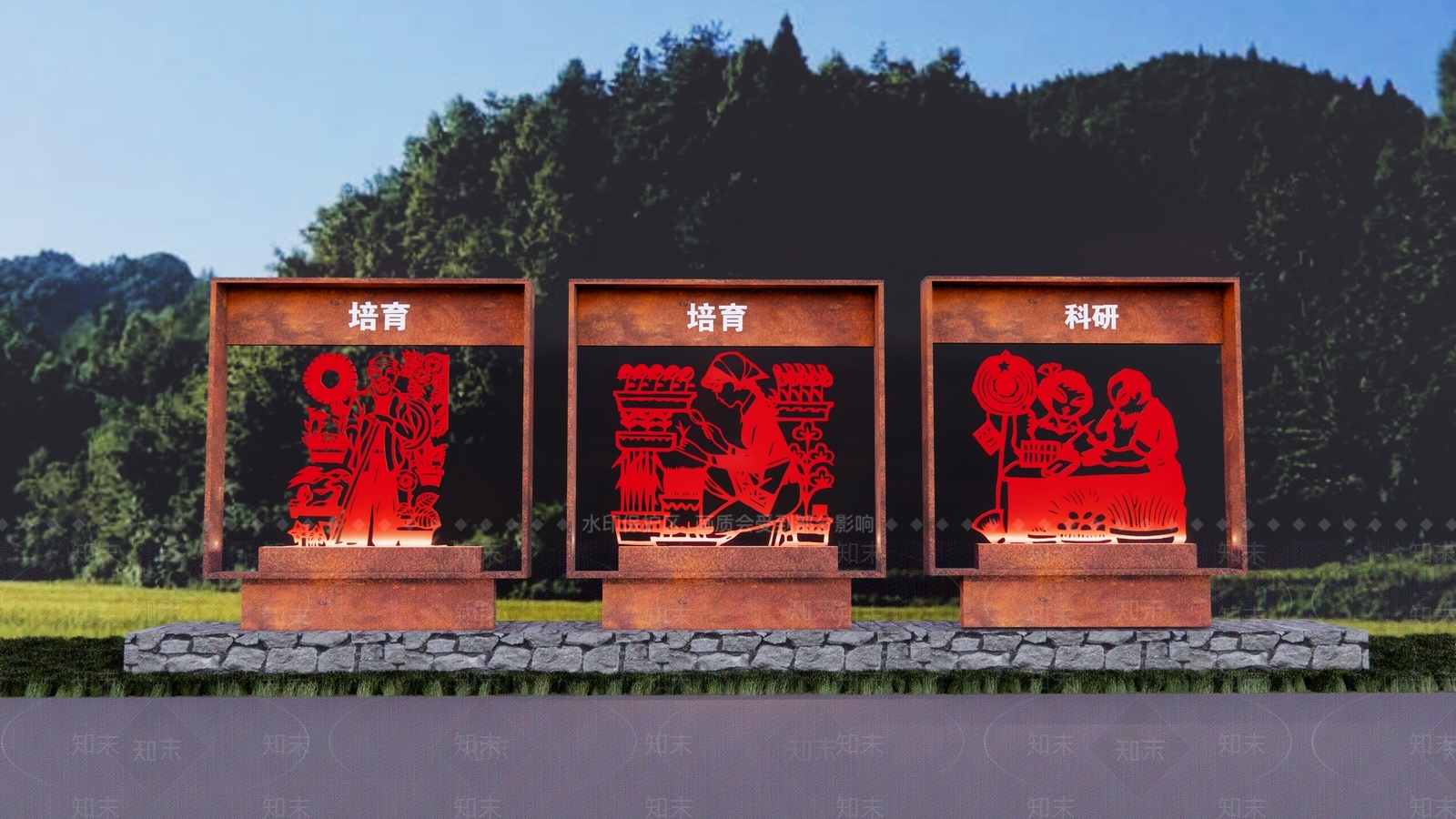 现代农耕雕塑小品SU模型下载【ID:1141770081】