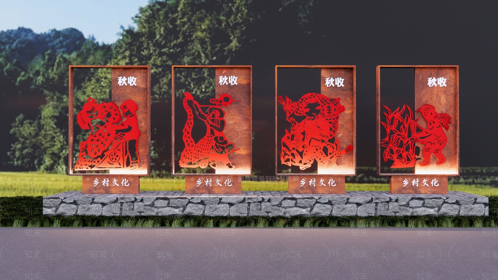 现代农耕文化雕塑小品SU模型下载【ID:1141770447】