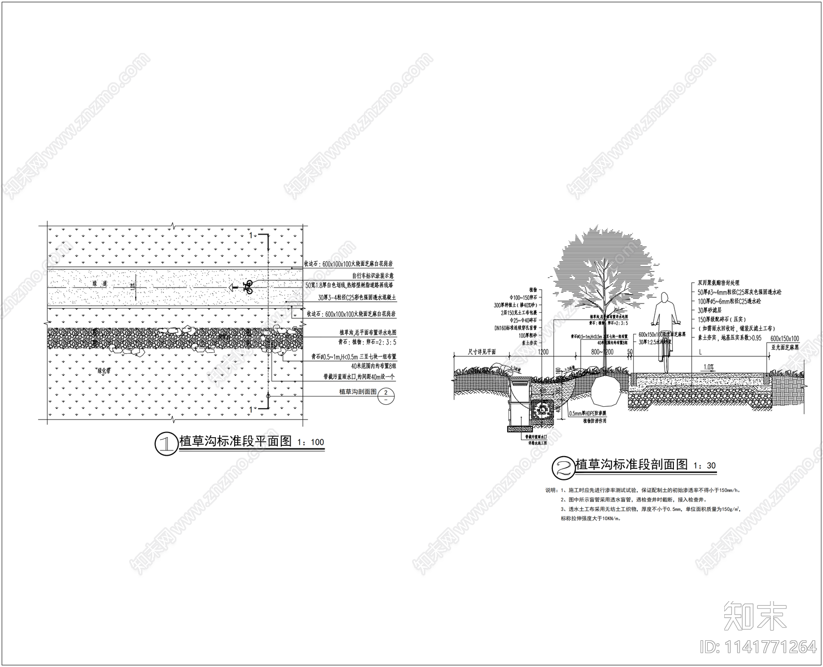 植草沟及植物缓冲带详图施工图下载【ID:1141771264】
