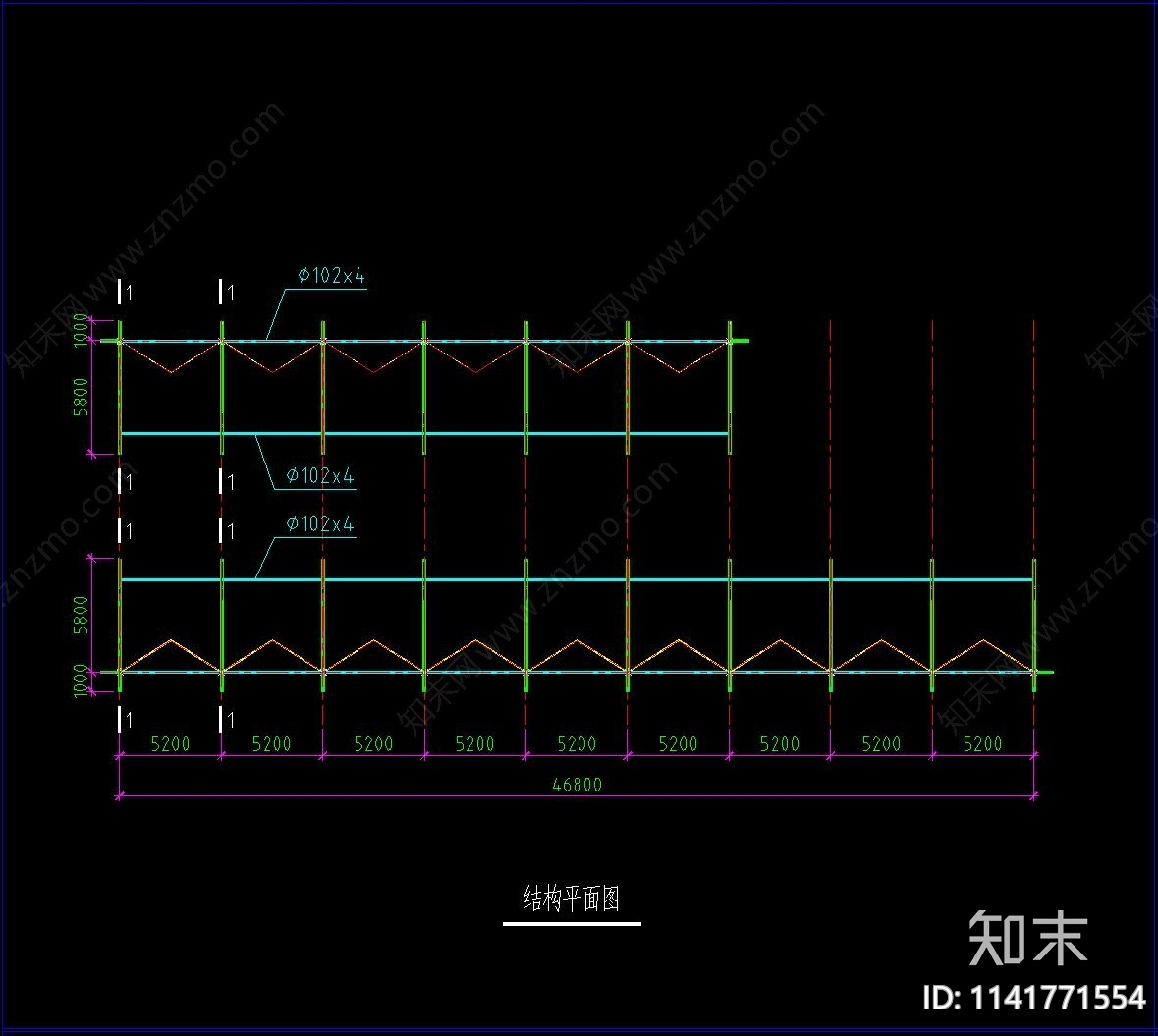 汽车棚钢结构cad施工图下载【ID:1141771554】