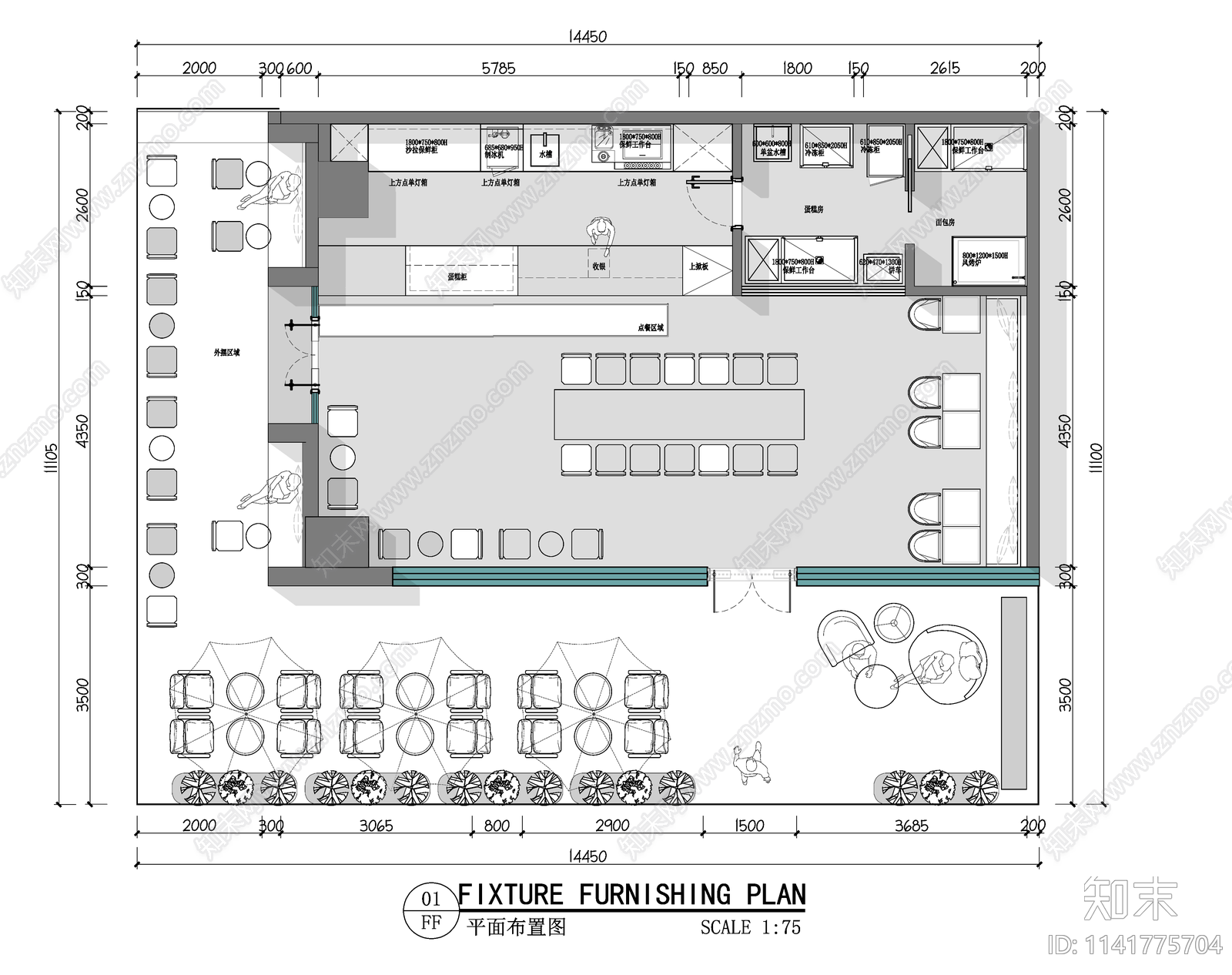 烘焙店面包店平面布置图施工图下载【ID:1141775704】