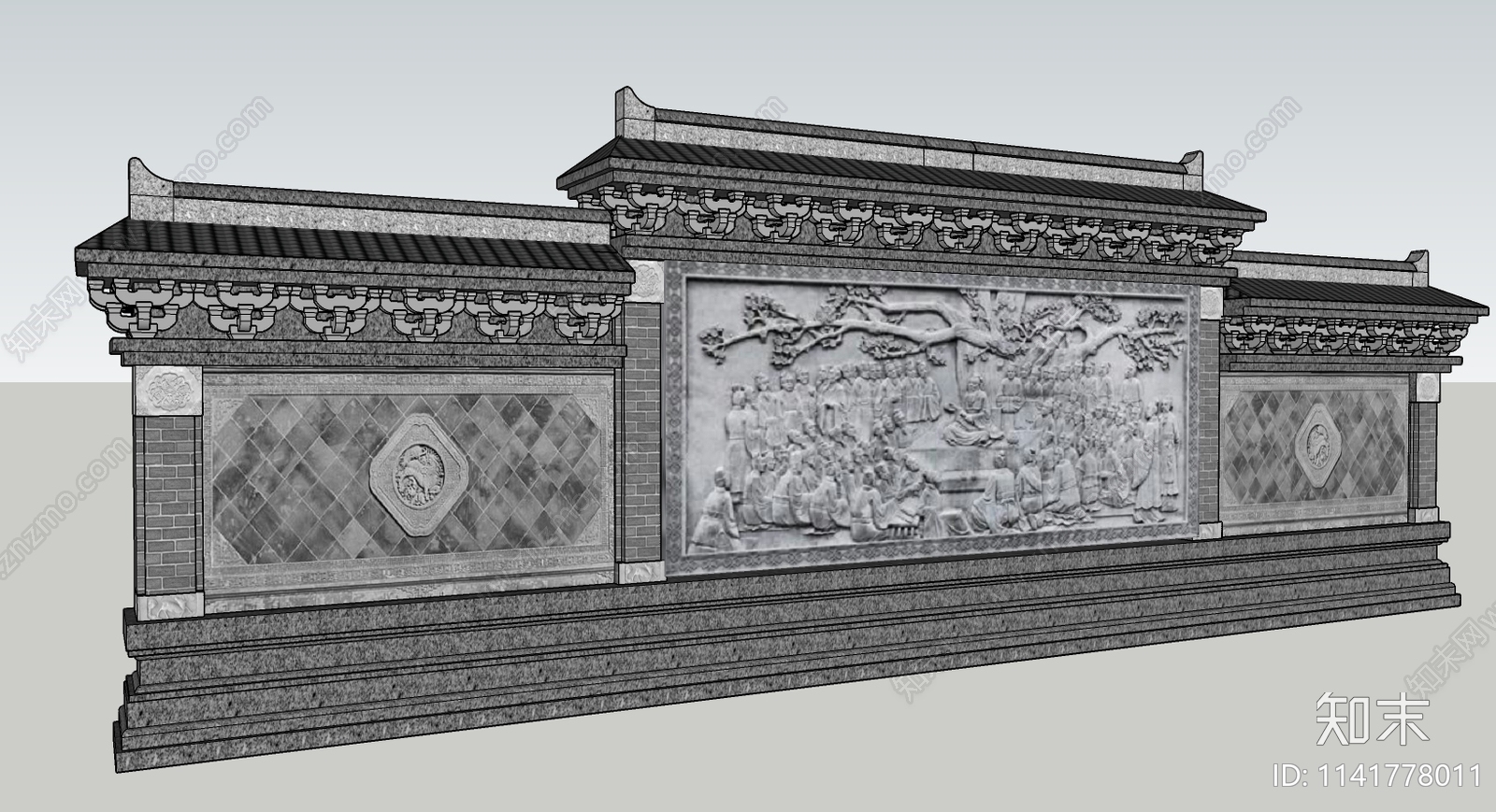 中式仿古照壁景墙施工图下载【ID:1141778011】