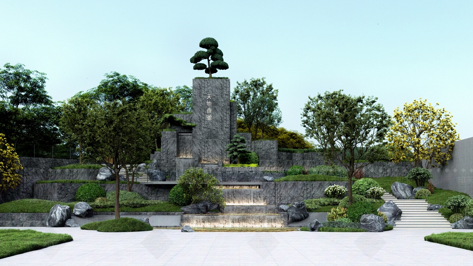 现代住宅跌水水景SU模型下载【ID:1141779099】