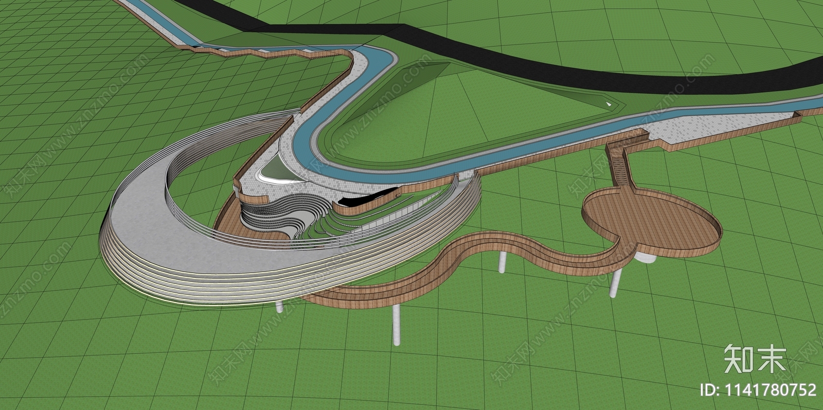 现代公园滨水观景栈道SU模型下载【ID:1141780752】