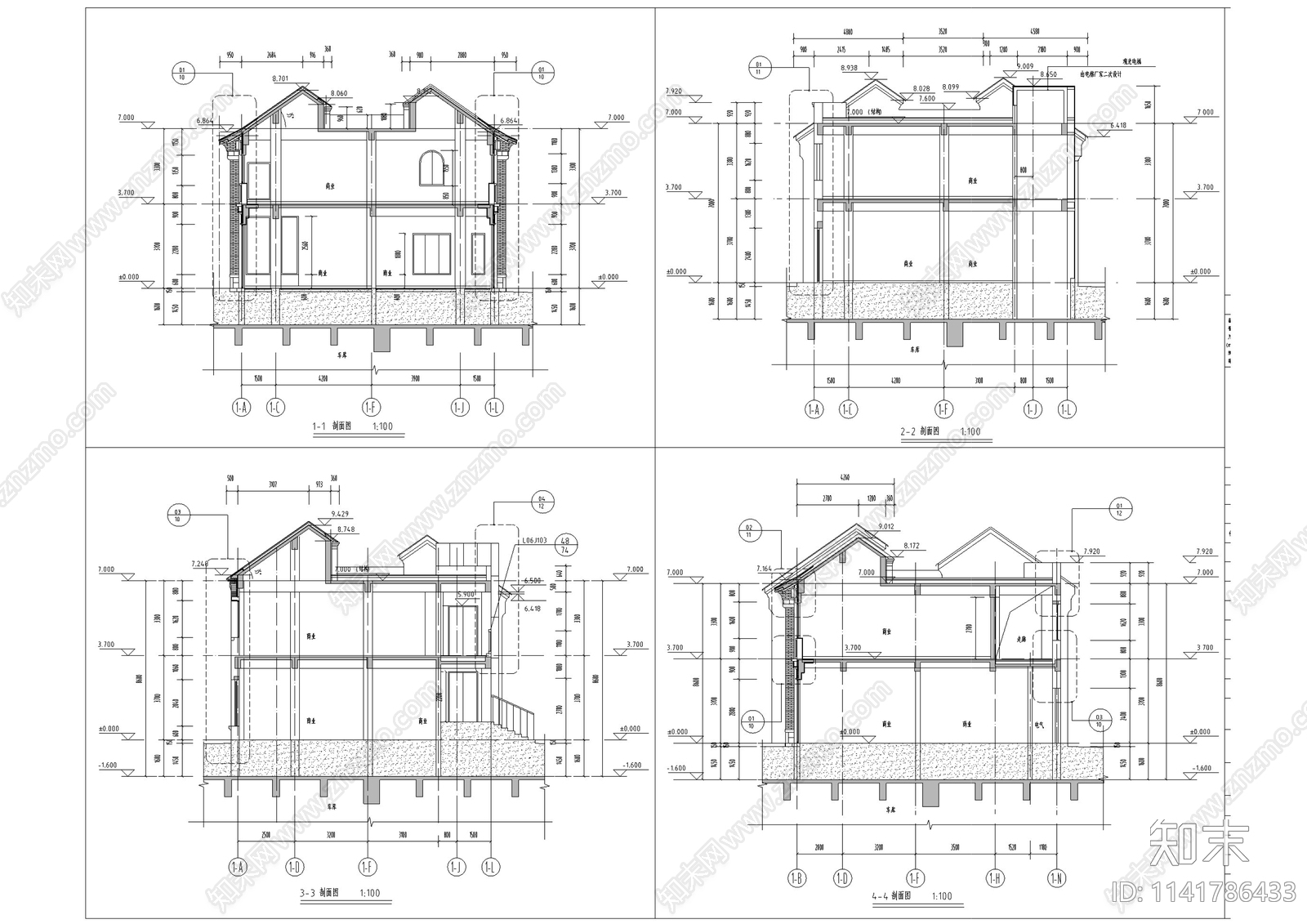 中式仿古商业街建筑cad施工图下载【ID:1141786433】