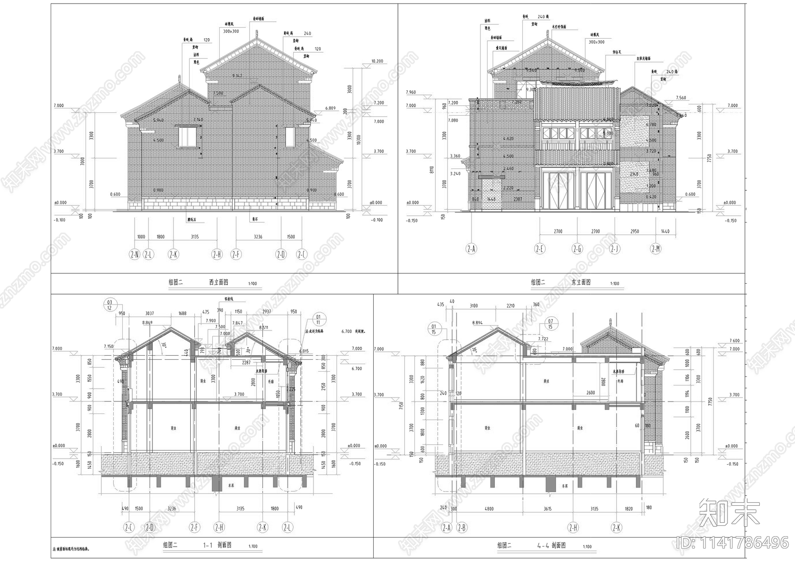 中式仿古商业街建筑cad施工图下载【ID:1141786496】