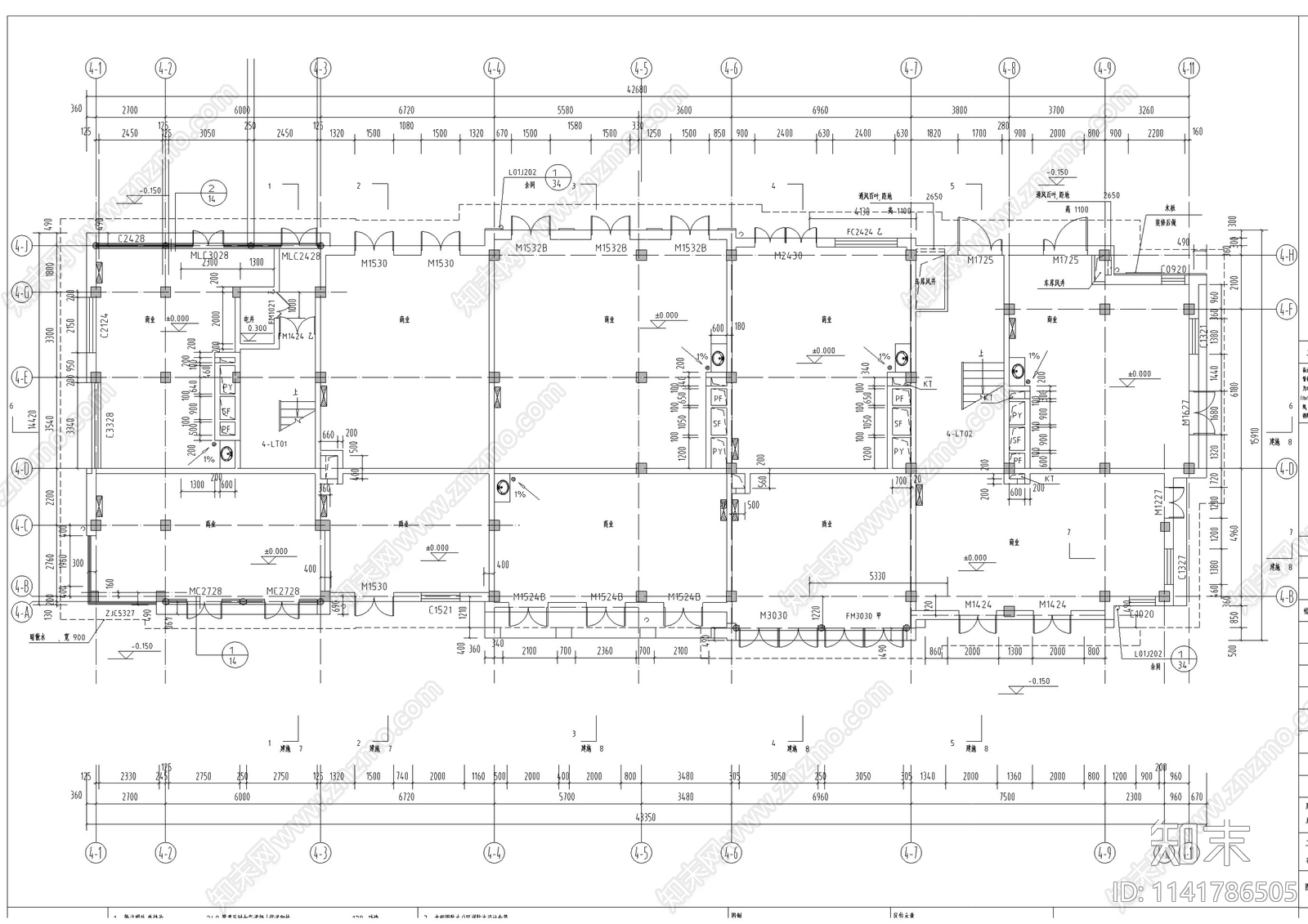 中式仿古商业街建筑cad施工图下载【ID:1141786505】