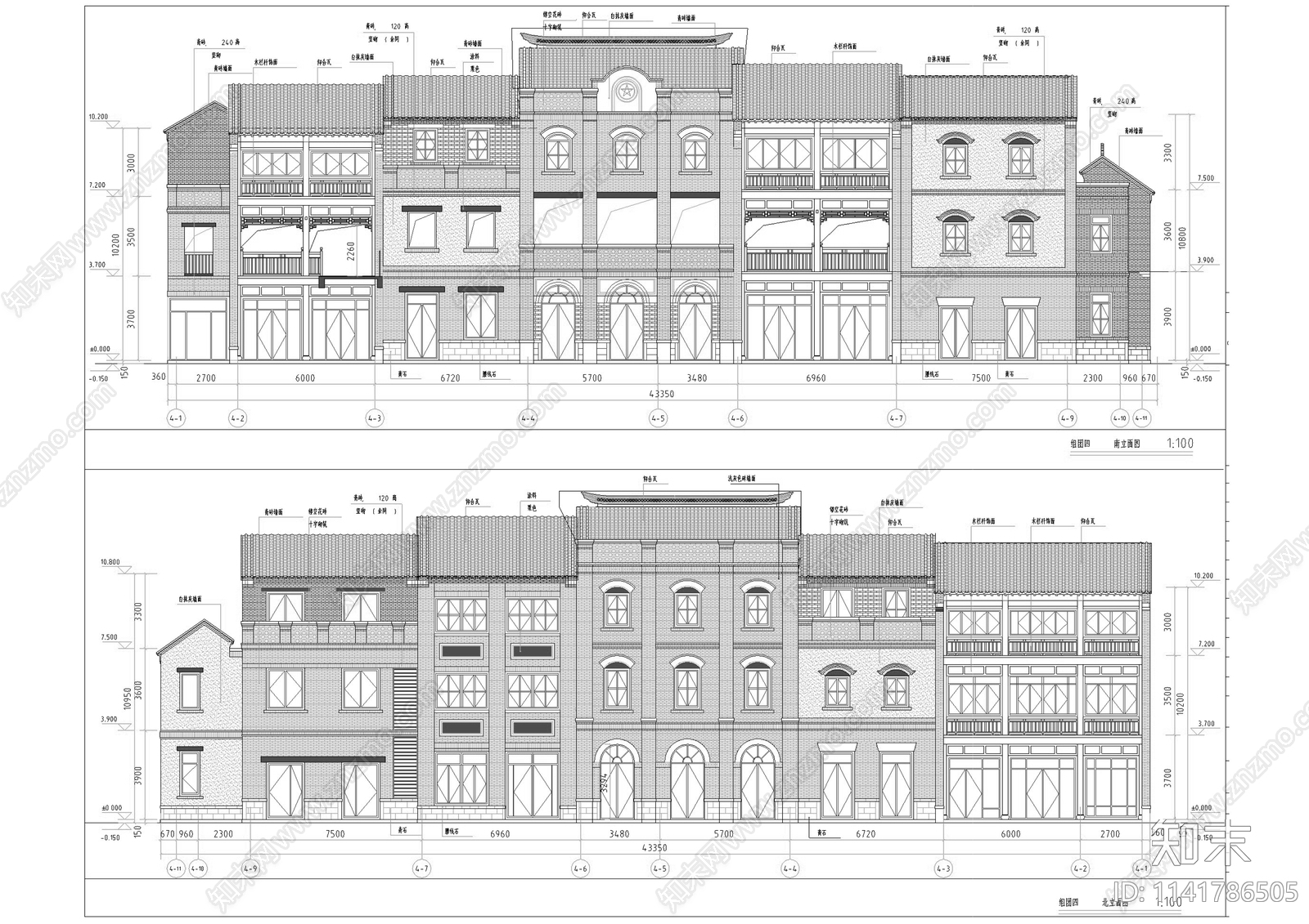 中式仿古商业街建筑cad施工图下载【ID:1141786505】