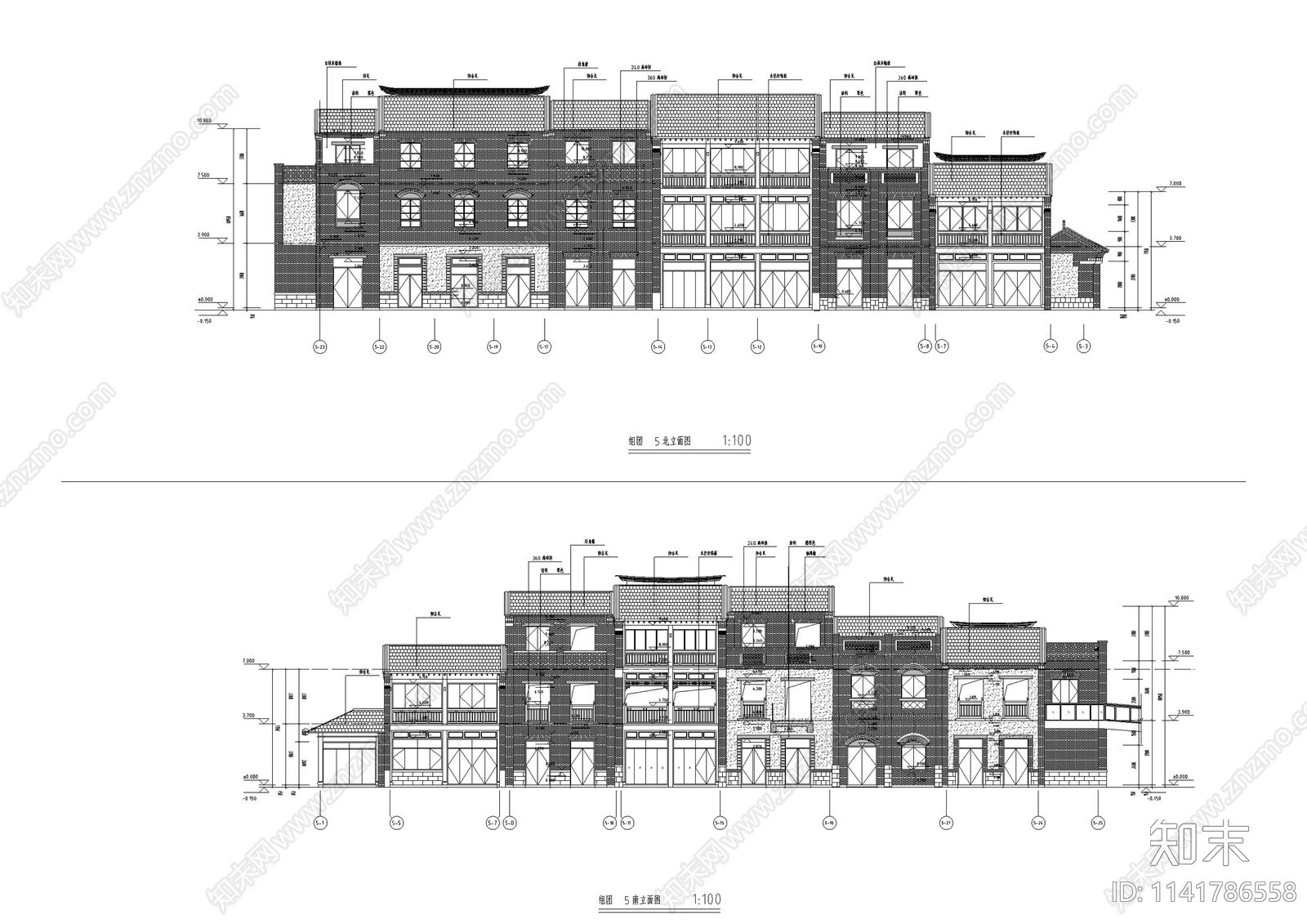 中式仿古商业街建筑cad施工图下载【ID:1141786558】