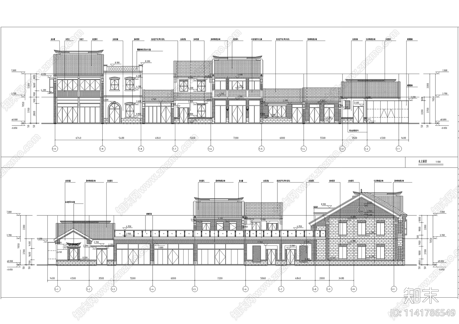 中式仿古商业街建筑cad施工图下载【ID:1141786549】