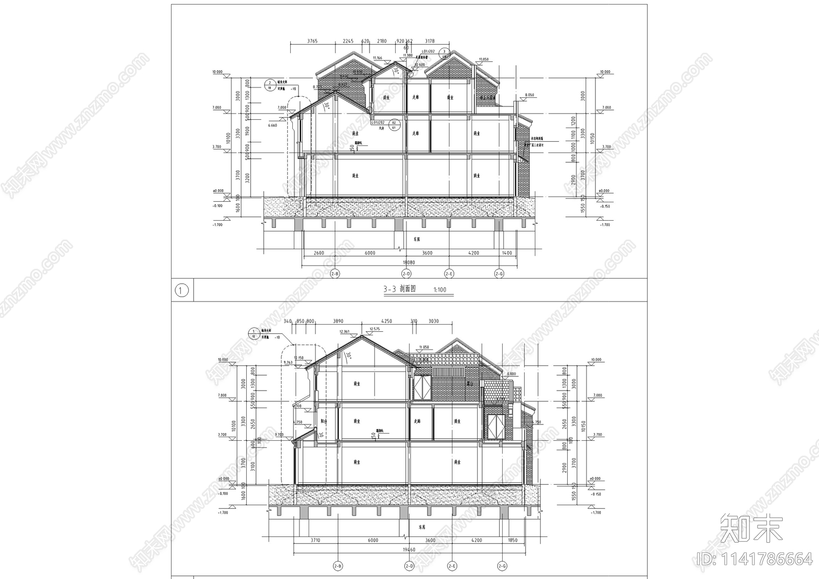 中式仿古商业街建筑cad施工图下载【ID:1141786664】