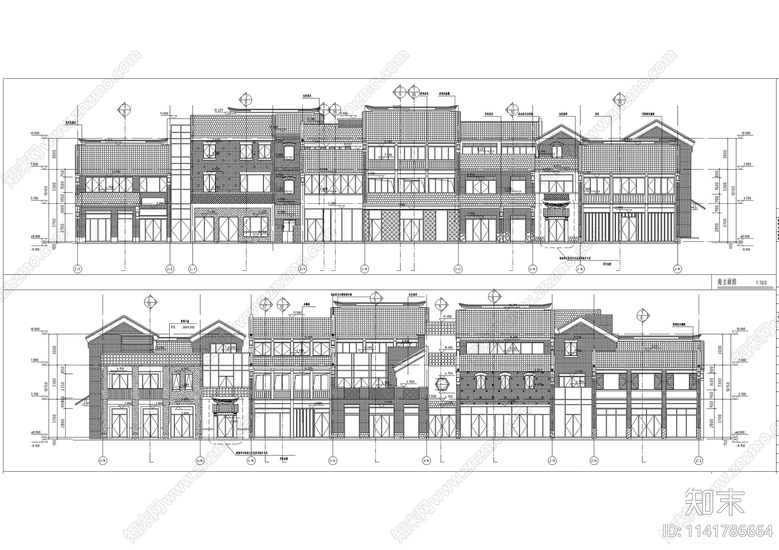 中式仿古商业街建筑cad施工图下载【ID:1141786664】