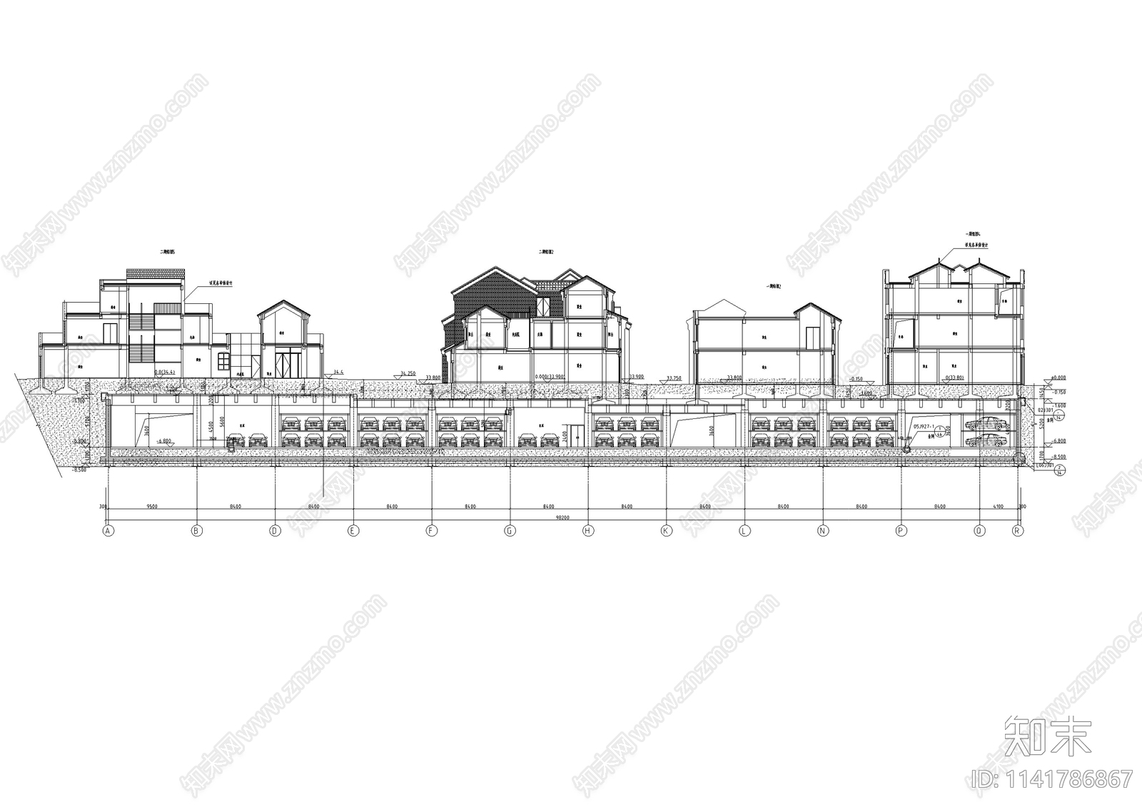 中式仿古商业街建筑cad施工图下载【ID:1141786867】