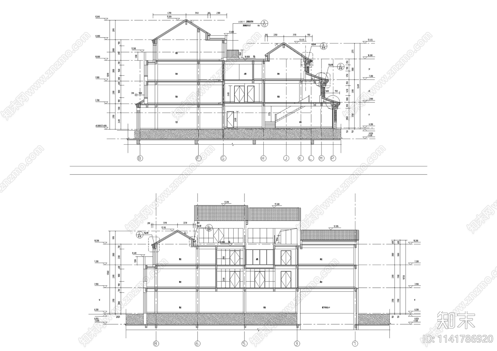 中式仿古商业街建筑cad施工图下载【ID:1141786920】