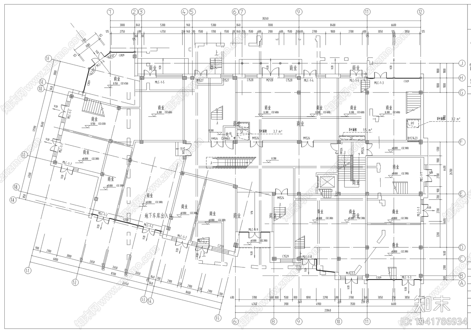 中式仿古商业街建筑cad施工图下载【ID:1141786934】