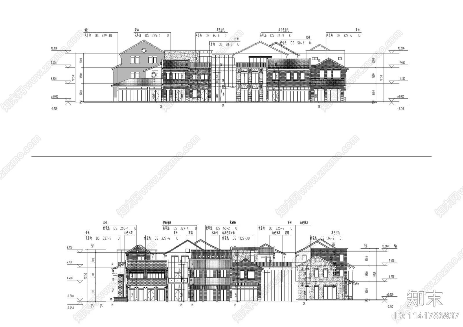 中式仿古商业街建筑cad施工图下载【ID:1141786937】