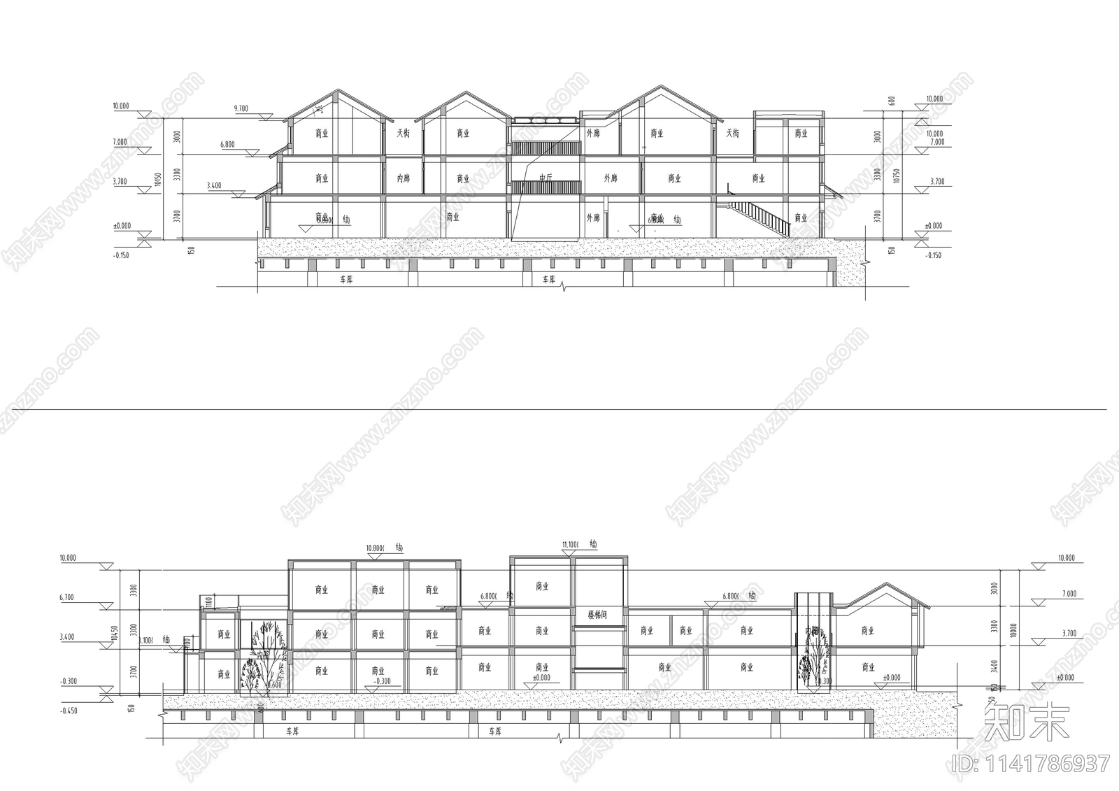 中式仿古商业街建筑cad施工图下载【ID:1141786937】