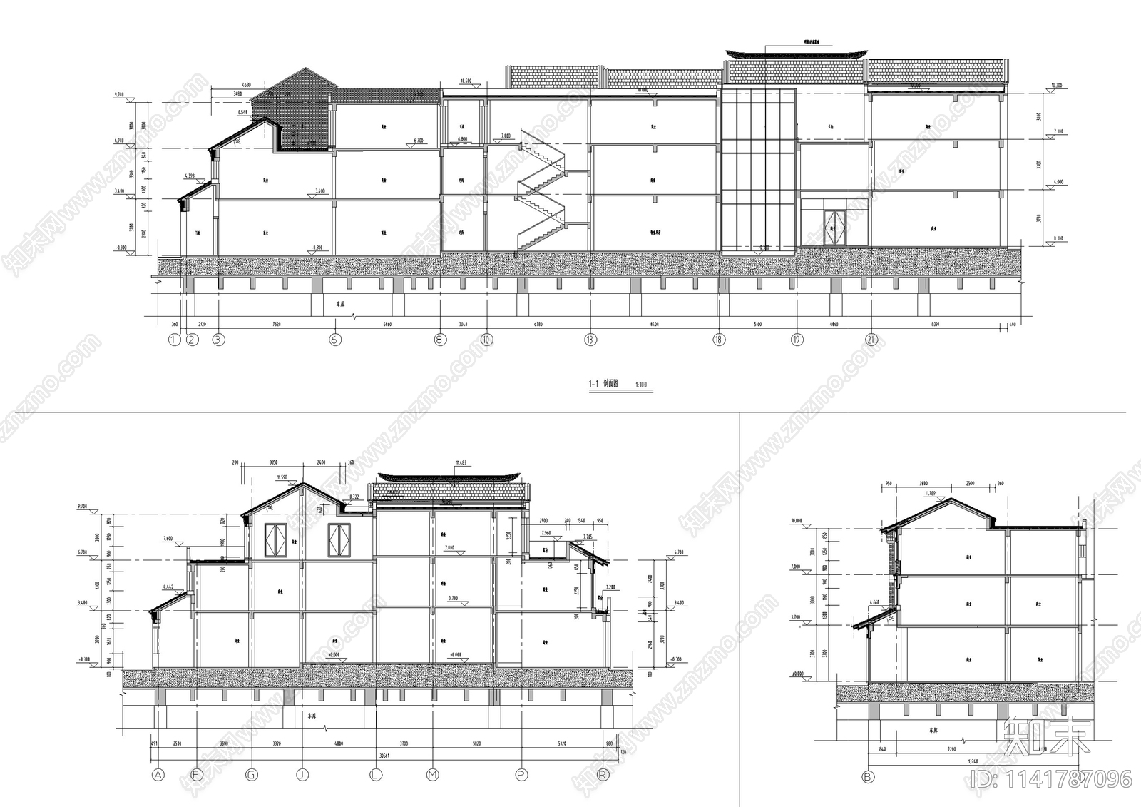 中式仿古商业街建筑cad施工图下载【ID:1141787096】