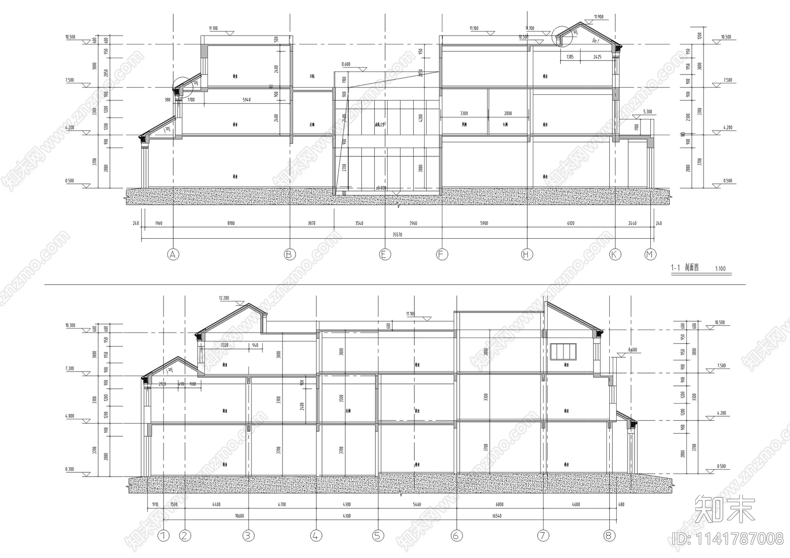 中式仿古商业街建筑cad施工图下载【ID:1141787008】