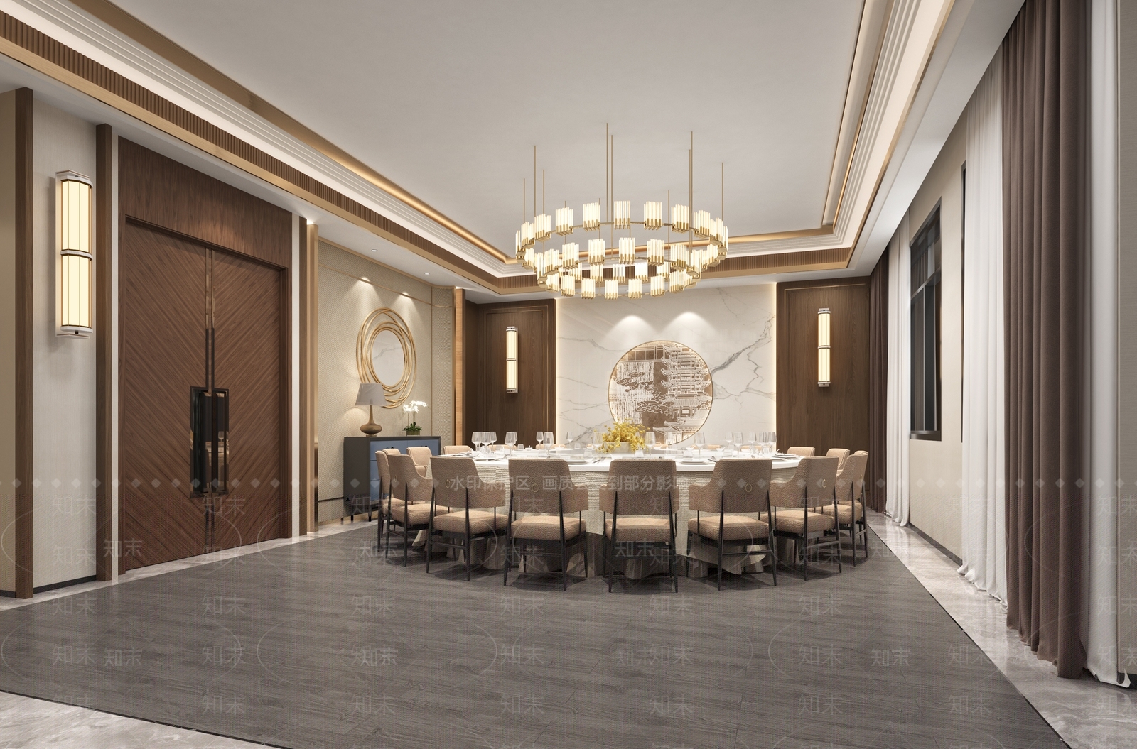 新中式餐饮大包间3D模型下载【ID:1141790302】