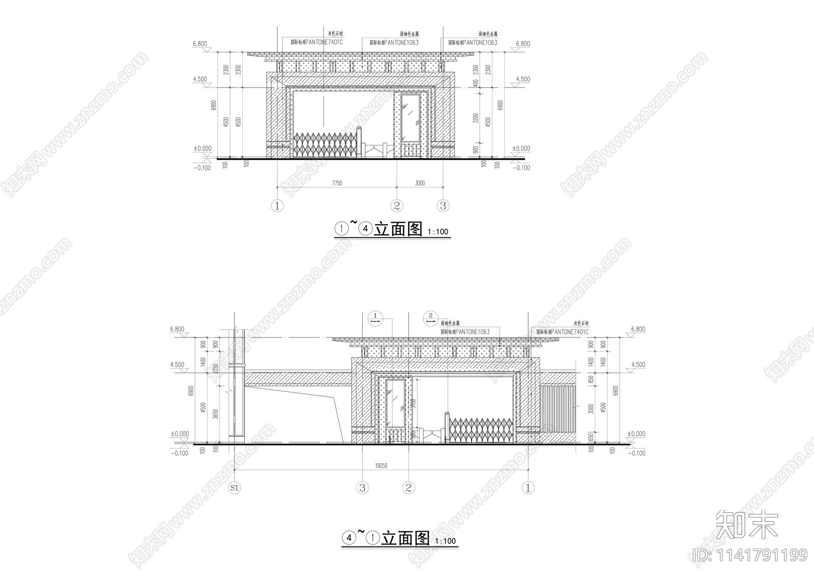 现代住宅小区大门传达室cad施工图下载【ID:1141791199】