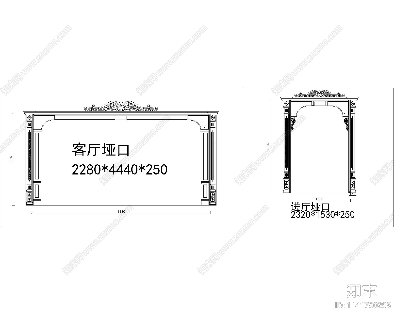 欧式实木垭口cad施工图下载【ID:1141790295】