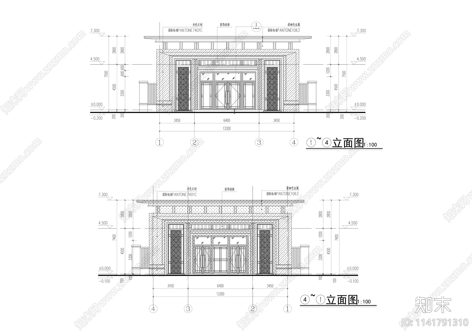 现代住宅小区大门传达室cad施工图下载【ID:1141791310】