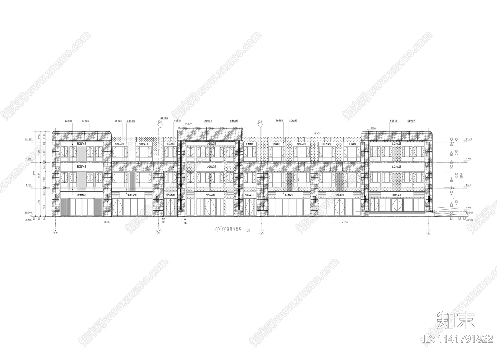 商业街建筑cad施工图下载【ID:1141791822】