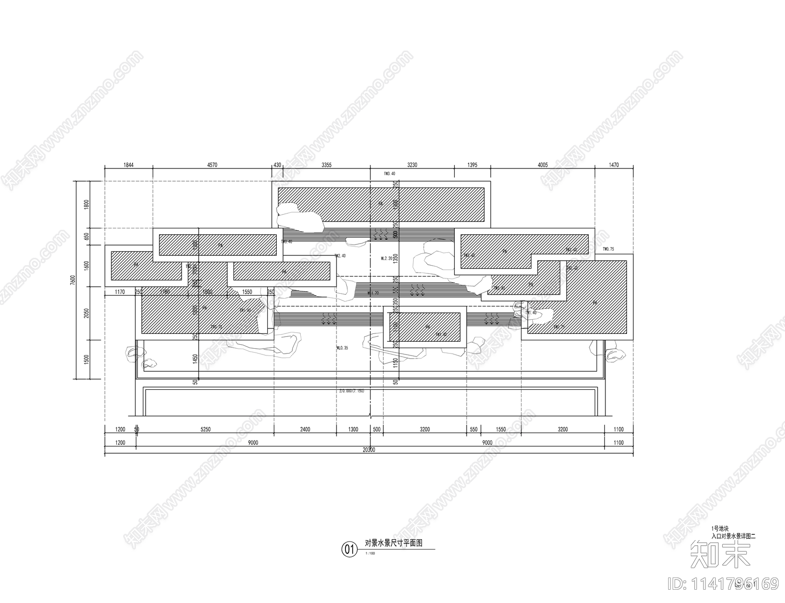 新中式入口跌水水景cad施工图下载【ID:1141796169】