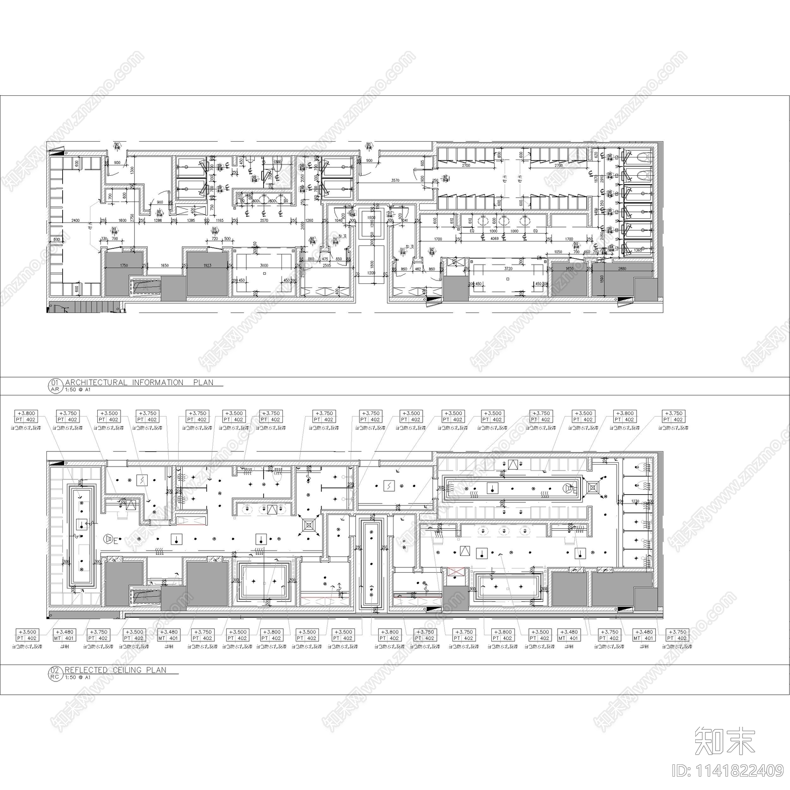 酒店康体中心室内全套cad施工图下载【ID:1141822409】