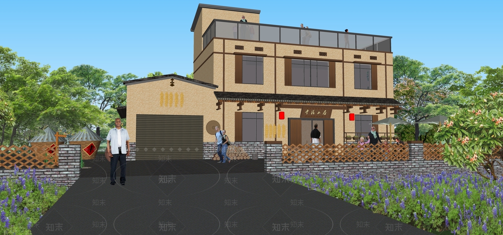 现代美丽乡村民宿改造小院设计SU模型下载【ID:1141824345】