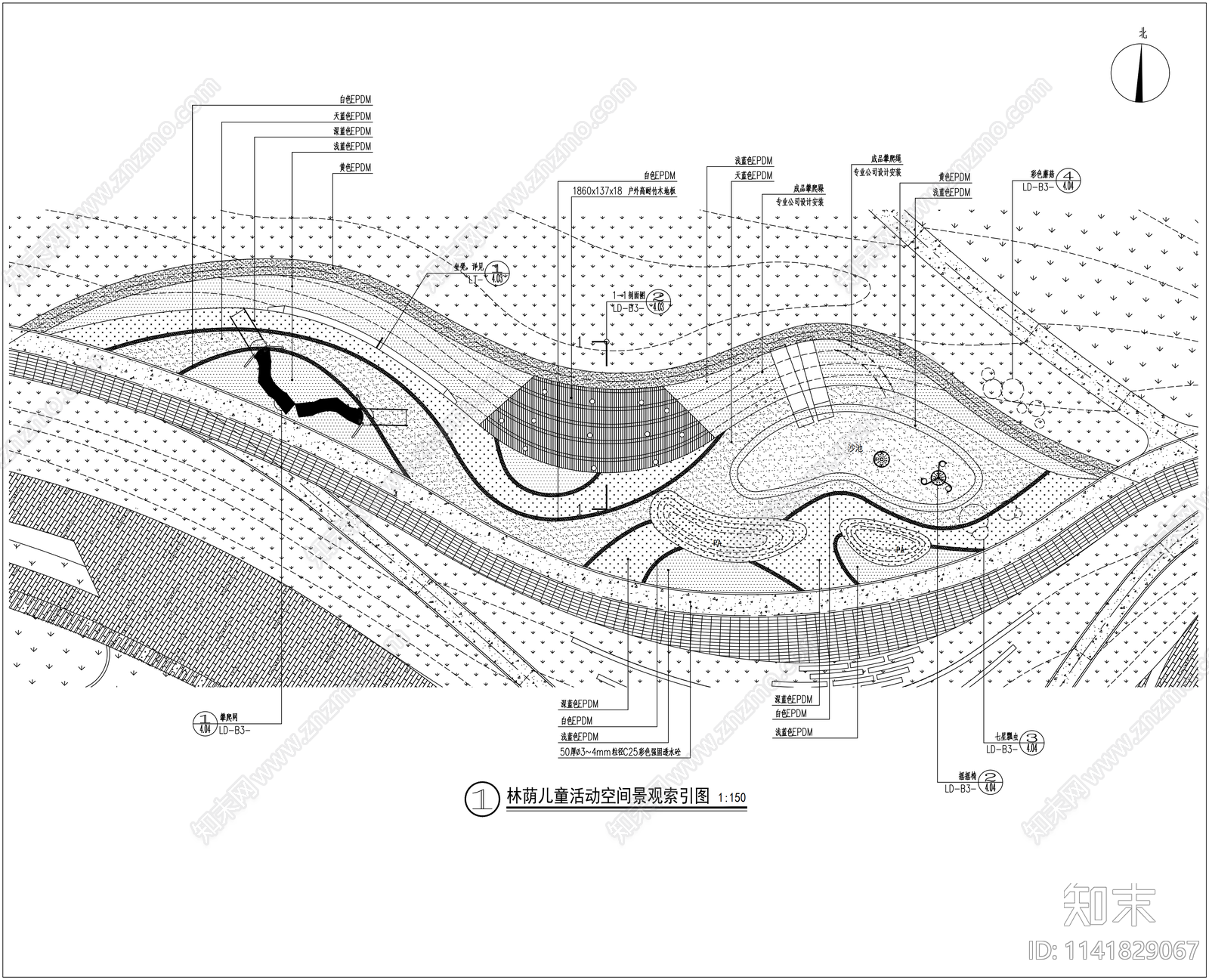 林荫儿童活动区景观cad施工图下载【ID:1141829067】