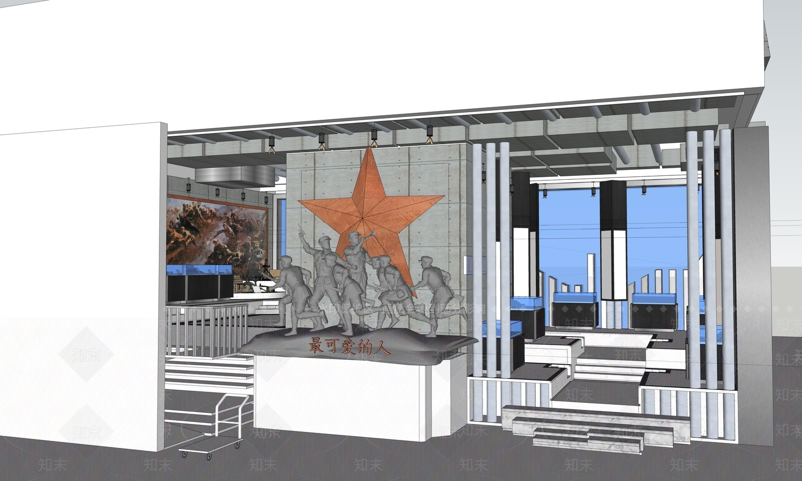 现代党建展厅SU模型下载【ID:1141842806】