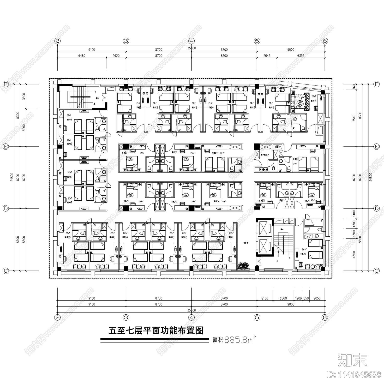 酒店建筑平面图施工图下载【ID:1141845638】