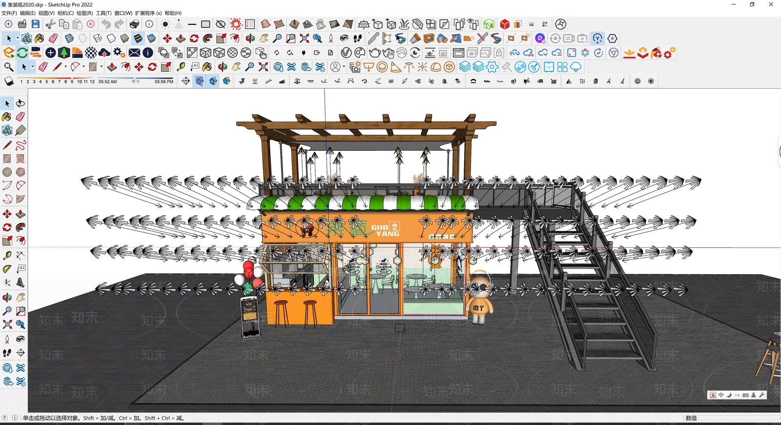 现代奶茶店集装箱建筑SU模型下载【ID:1141847324】